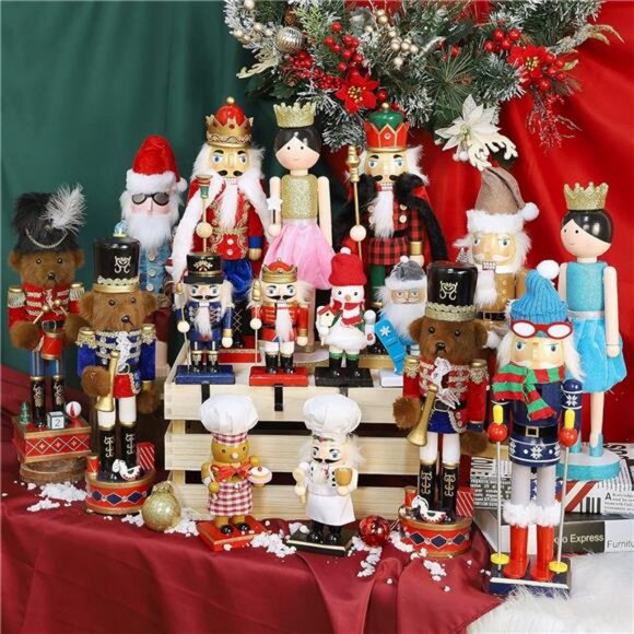 Christmas Nutcracker Figures, 14 Inch Wooden Nutcracker Bear Trumpeter Ornaments - Picture 6 of 7